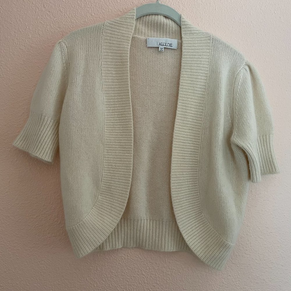 ALLUDE BRAND 100% CASHMERE CREAM COLOR SHRUG SIZE LARGE